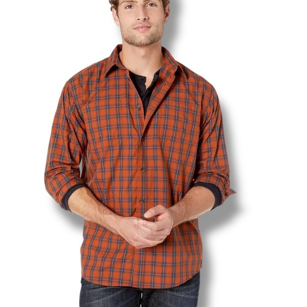 Dickies Men's Button Up Long Sleeve Relaxed Plaid Shirt Gingerbread Dark Navy S